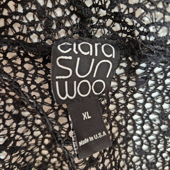 Clara Sunwoo Duster Cardigan XL Black Abstract Gold Mesh Sequin Embellished - Picture 9 of 12